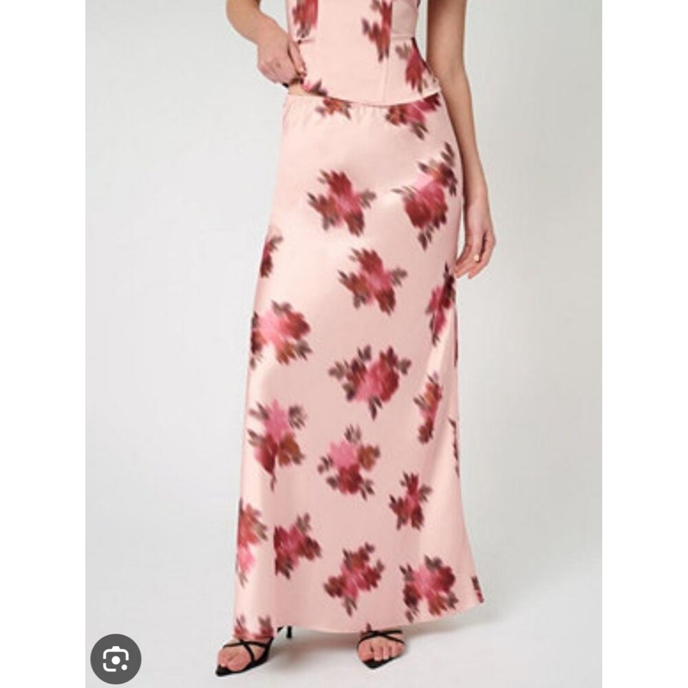 WeWoreWhat Pink Blurred Floral Print Satin Maxi Skirt Size 4